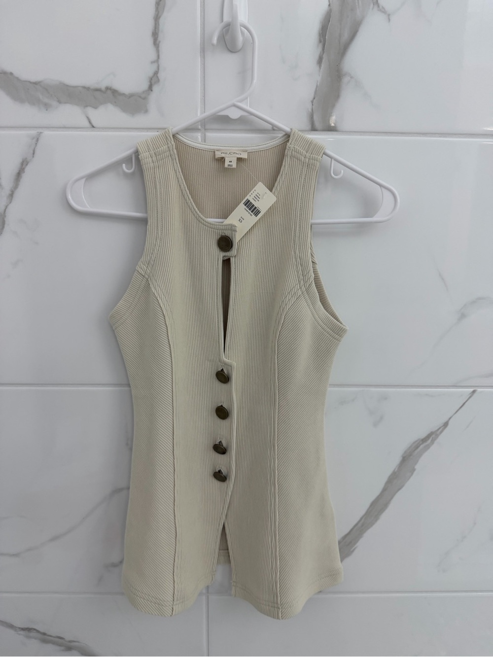 Anthropologie/Pilcro Ribbed Button Tank Top - Cream